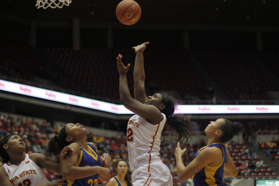 Senior guard/forward Fallon Ellis attempts a layup during Iowa States matchup with UC Riverside on Dec. 30. Ellis scored two points, helping Iowa State to a 71-54 victory.