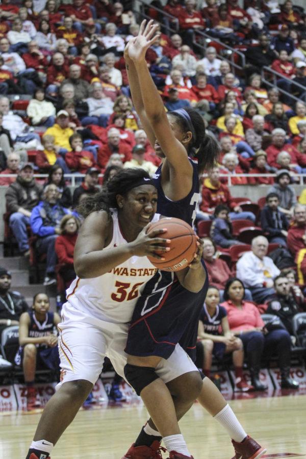 Senior guard/forward Fallon Ellis finds her way up to the basket during the game against Howard on Dec. 29. Iowa State defeated Howard 90-44.