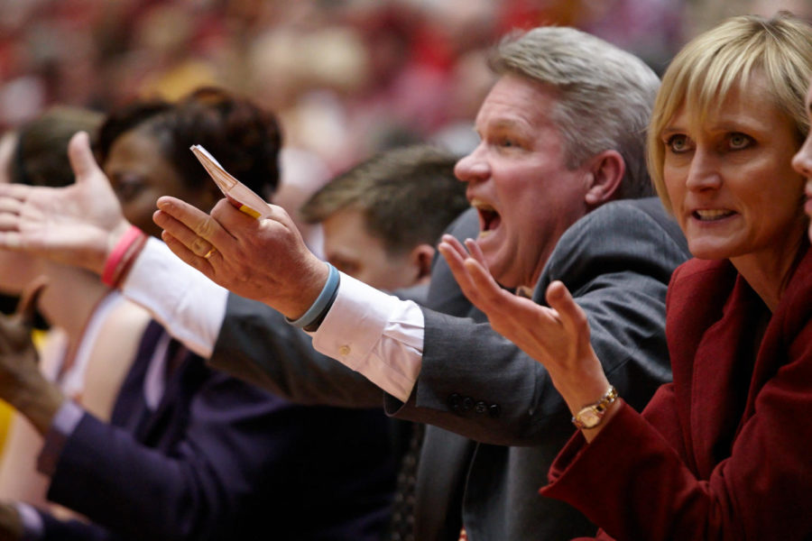 ISU coach Bill Fennelly and the rest of the coaching staff express their frustration with both the referees and their team. Iowa State was defeated by Kansas 61-56 after a long battle Jan. 28.