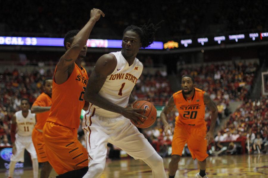 Redshirt junior forward Jameel McKay makes a move to the basket during Iowa States matchup with Oklahoma State on Jan. 6. McKay scored five points, helping Iowa State to a 63-61 victory over the Cowboys.