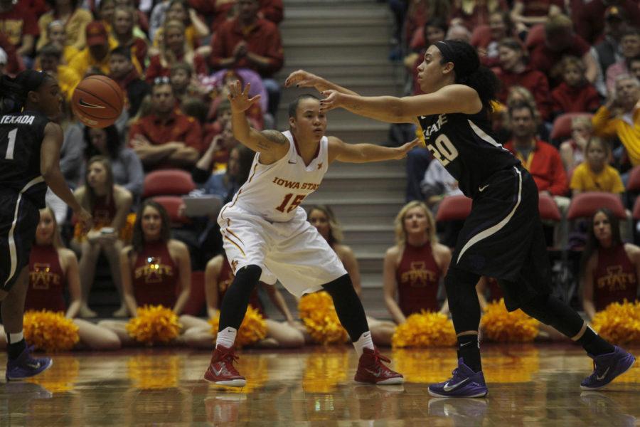Junior guard Nicole Kidd Blaskowsky blocks Kansas State during Iowa States matchup on Jan. 3. Blaskowsky scored four points, helping Iowa State in its 60-55 victory over the Wildcats.