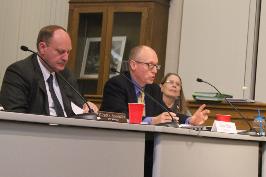 Duane Pitcher, director of finance, addresses the Ames City Council. Pitcher oversees the entire budget project for the city of Ames. At the Feb. 3 meeting, the City Council discussed the 2015-16 draft budget.