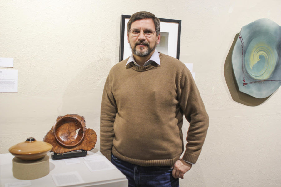 Faculty senate president-elect Rob Wallace, associate professor in ecology, evolution and organismal biology, has a hobby of woodworking when hes not busy with the senate or teaching. Wallace has two pieces of turned wood on display at the Octagon Art Center in downtown Ames.