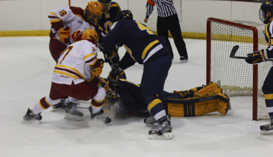 Cyclone Hockey attempts to get in position for a goal attempt against Central Oklahoma on Jan. 31. The Cyclones lost to the Bronchos 2-1.