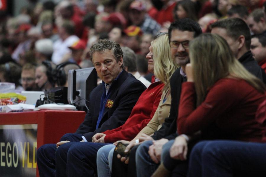 U.S. Sen. Rand Paul attended the ISU mens basketball game against West Virginia on Feb. 7, 2015. Paul gave a speech at the Scheman Building during the second half.