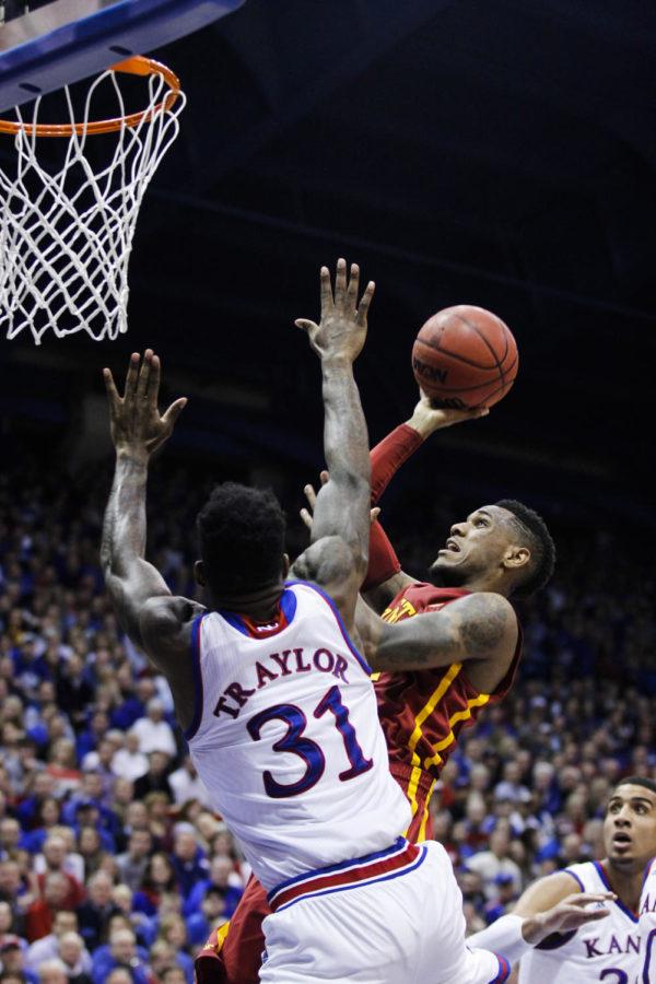 Sophomore guard Monté Morris attempts a shot at Kansas on Feb. 2. The Cyclones fell to the Jayhawks 89-76. Morris had 12 points and five rebounds for Iowa State.