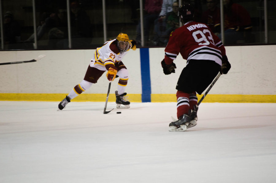 Alex Stephens gains the puck from the Blackbirds. The Cyclones won the Feb. 13 game 2-0.