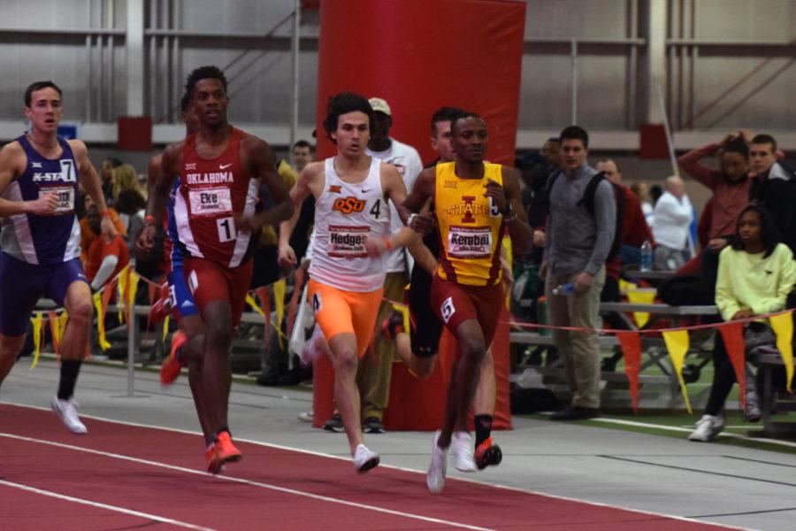 Senior Edward Kemboi leads the pack at the Big 12 Championships on Friday. 