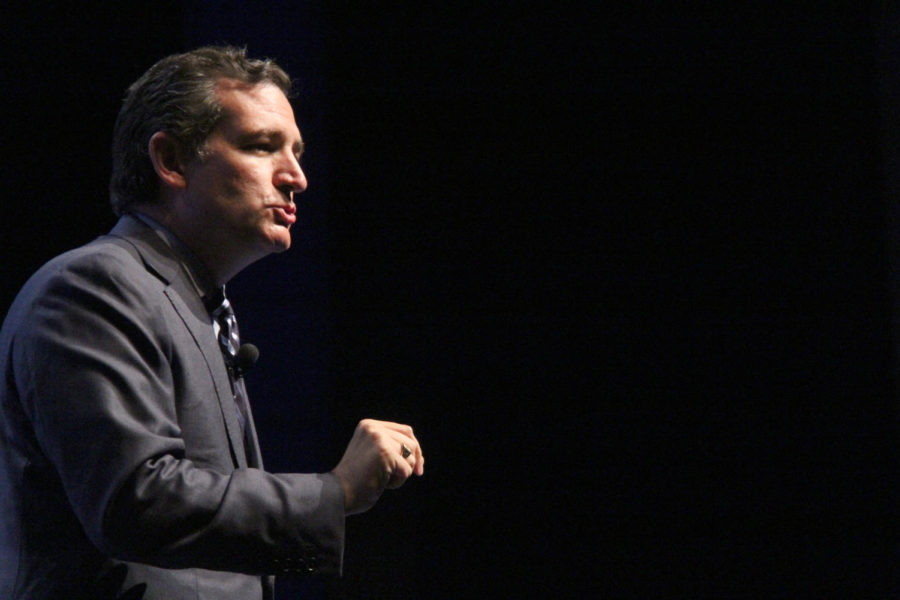 Texas Sen. Ted Cruz speaks during the 2014 Family Leadership Summit on issues concerning the Affordable Care Act and amnesty granted for children smuggled illegally across U.S. borders. The summit took place Aug. 9 at Stephens Auditorium.