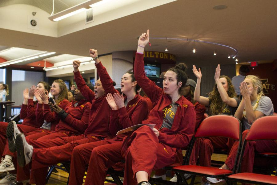 The+ISU+womens+basketball+team+reacts+to+the+news+that+it+drew+a+10-seed+in+the+NCAA+tournament+at+Johnnys+in+Hilton+Coliseum+on+March+16.+Iowa+State+will+take+on+7-seed+Dayton+in+Lexington%2C+Ky.%2C+March+20+at+11+a.m.+CT+on+ESPN+2.+This+will+be+the+teams+ninth+straight+trip+to+the+NCAA+tournament
