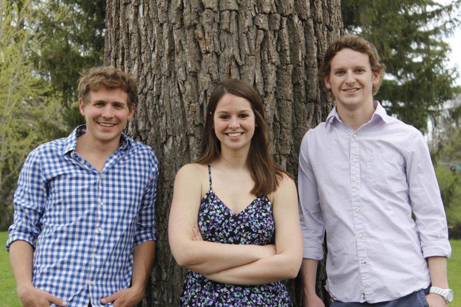 Graduate student Maclaine Sorden, senior Jenna Kurtz and junior Jake Stodola have created a petition to save two trees that will be cut down if a new dorm is built next to Buchanan. 