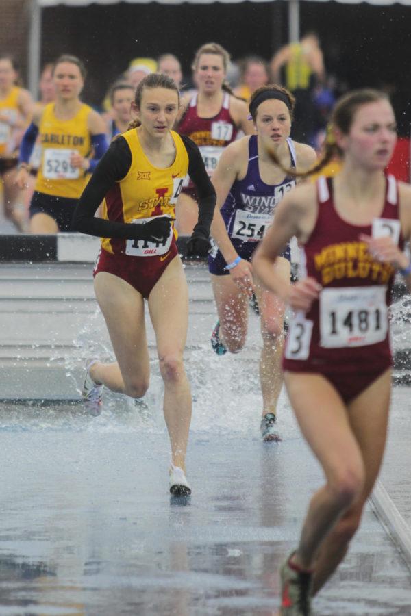 ISU redshirt junior Colleen Riley runs the 3,000-meter steeplechase at the Drake Relays on April 25 in Des Moines. She beat her personal record and the ISU school record with a time of 10:25:83.