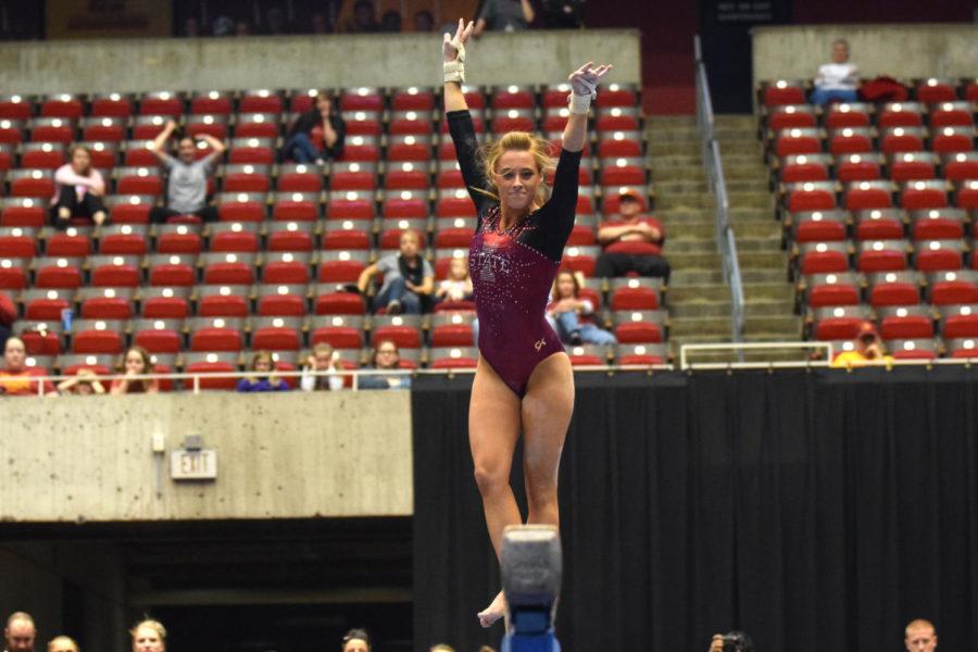 Senior Caitlin Brown competes on the beam at the NCAA Regionals on Saturday at Hilton Coliseum.