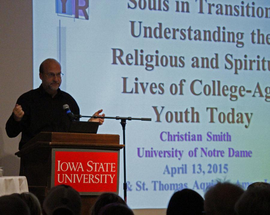 Christian Smith, author, professor of sociology, and director of the Center for the Study of Religion and Society at Notre Dame University, gave a lecture in the Sun Room of the Memorial Union on Monday about religion for college-age Americans. He talked about the transitions into or out of religion during college years and different religious beliefs and practices.