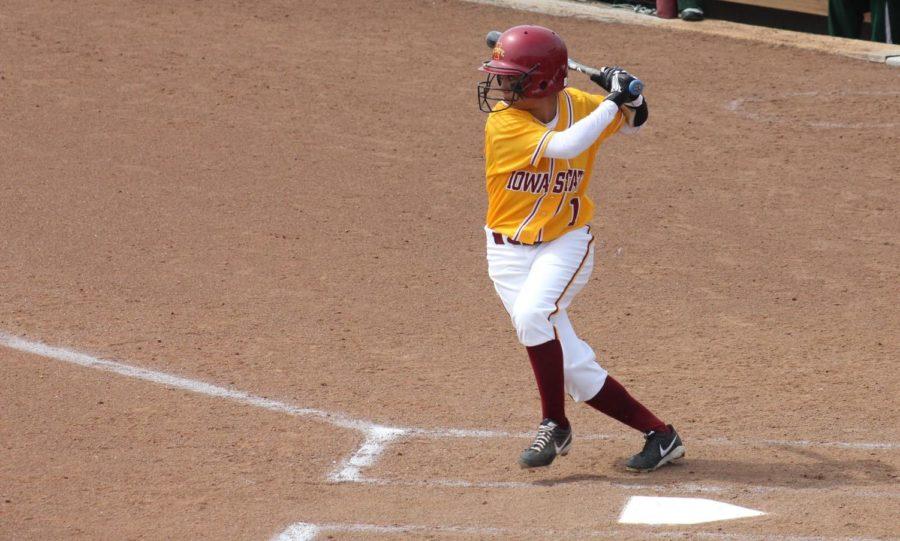 Brittany Gomez hits the ball at the game on sunday may 4 against baylor.