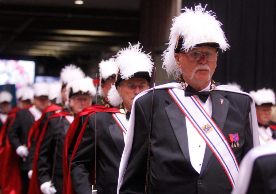 The Knights of Columbus parade into Hilton Coliseum for the opening ceremony of the Special Olympics Iowa Summer Games on Thursday, May 21. 