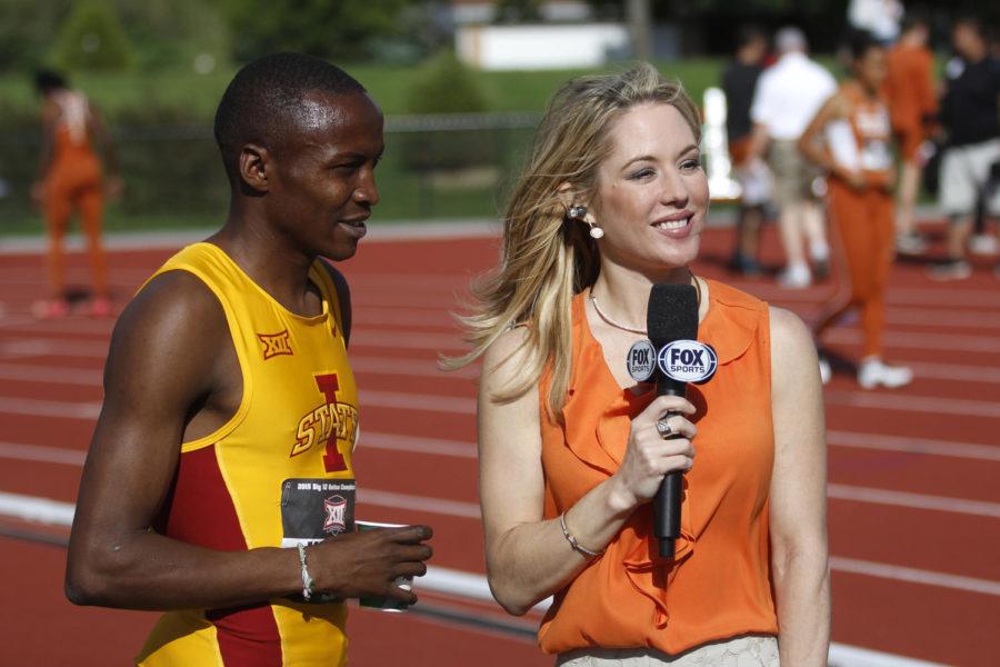 Senior+Edward+Kemboi+gets+interviewed+by+a+Fox+Sports+reporter+after+winning+the+800-meter+run+at+the+Big+12+Outdoor+Championship+on+May+17+at+the+Cyclone+Sports+Complex+in+Ames.