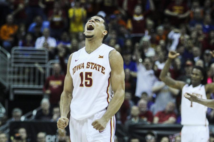 Junior guard Naz Long screams after hitting a shot against Texas in the Big 12 Championship quarterfinal on March 12 at the Sprint Center in Kansas City, Mo. After trailing the Longhorns for the entire game, the Cyclones came back to win 69-67.