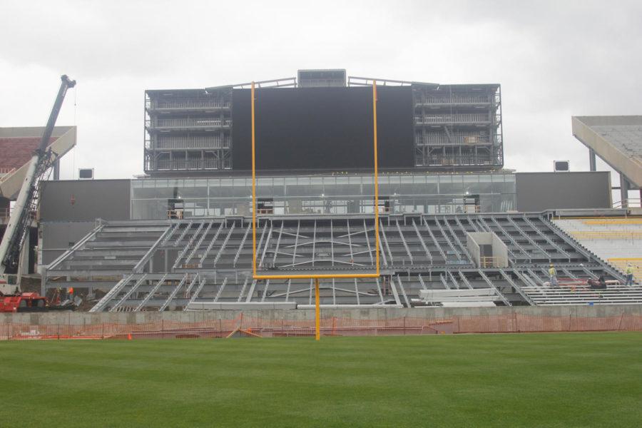 Construction continues on the south end zone of Jack Trice Stadium on Wednesday, May 20.