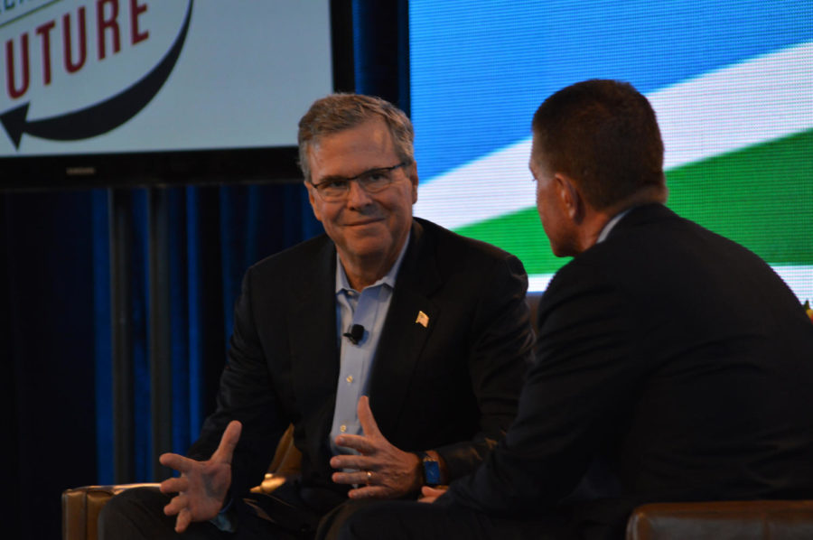 Bruce Rastetter conducts a Q&A session with former Florida Gov. Jeb Bush about agricultural issues facing the world today. Bush recently announced he will be skipping the Iowa Straw Poll.