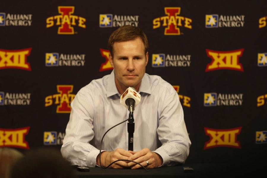 Fred Hoiberg speaks at his last Iowa State press conference in Hilton coliseum on Friday, June 5.