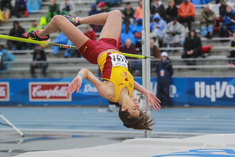 Sophomore Marine Vallet competes in the high jump at the Drake Relays on April 24. 