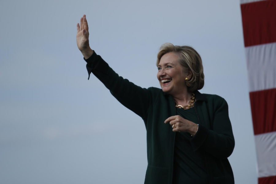 Hillary Clinton waives to supporters at the 37th Harkin Steak Fry in Indianola, Iowa, on Sept. 14, 2014. She will be at the Iowa State Fairgrounds in Des Moines to host a lunch party Sunday at 11 a.m.