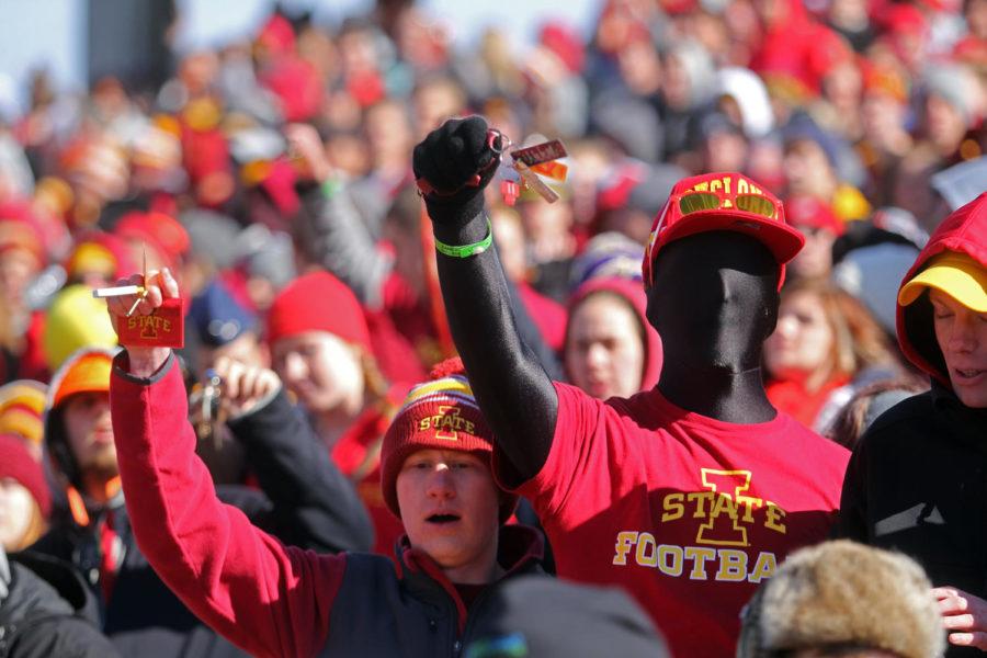 ISU+fans+celebrate+before+kickoff+during+the+game+against+the+No.%C2%A019+Oklahoma+on+Nov.+1%2C+2014.+The+Cyclones+fell+to+the+Sooners+with+a+final+score+of+59-14.