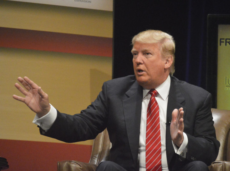 Presidential candidate Donald Trump is interviewed at the Family Leadership Summit in Ames on Saturday, July 18. 