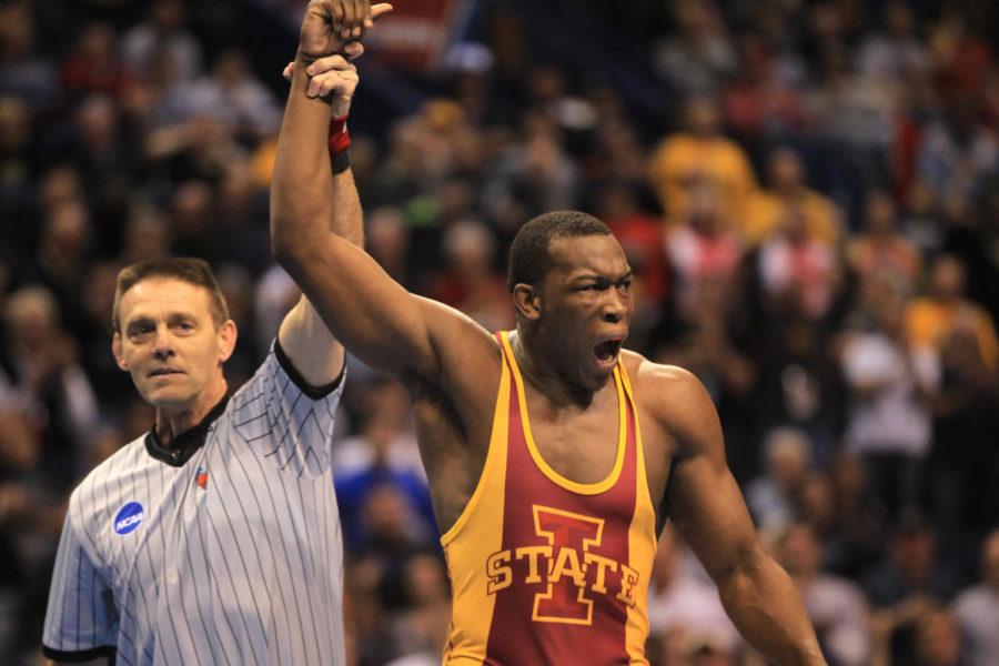Iowa+States+Kyven+Gadson+celebrates+his+pin+on+Ohio+States+Kyle+Snyder+in+the+197-pound+NCAA+Championship+at+the+Scottrade+Center+in+St.+Louis%2C+Mo.+on+March+21%2C+2015.+Gadson+lost+to+Snyder+at+Final+X+2019.+David+Scrivner+%2F+Iowa+City+Press-Citizen