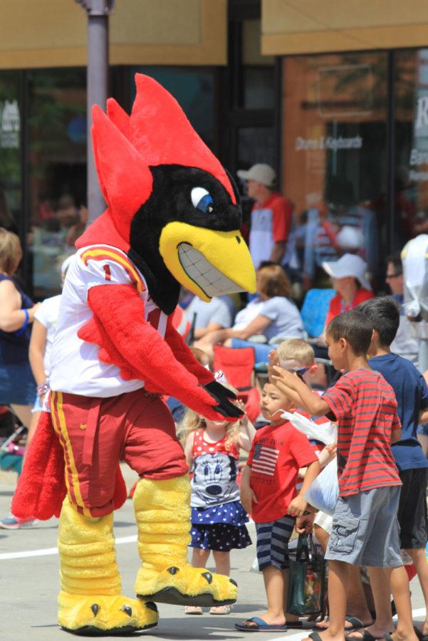 Cy joined the Ames Sesquicentennial 4th of July Parade last year, handing out high-fives to kids and representing Iowa State. 