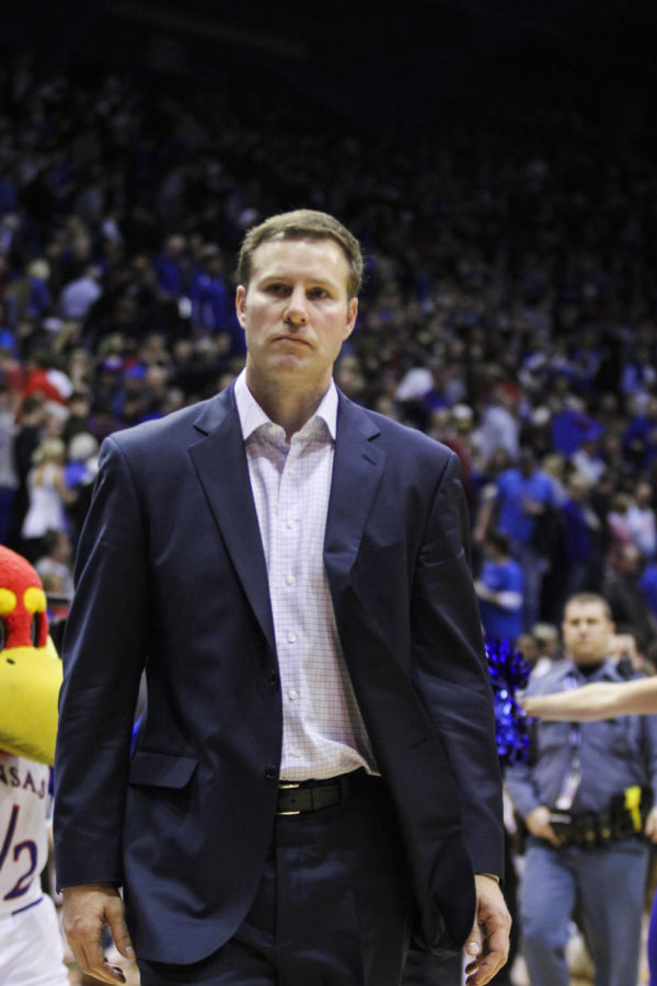 ISU coach Fred Hoiberg solemnly walks off the court after Iowa State fell to Kansas on Feb. 2 at Allen Fieldhouse in Lawrence, Kan. 