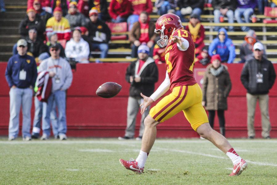 Freshman punter Colin Downing punted 229 yards and averaged 32.7 yards against West Virginia on Nov. 29 at Jack Trice Stadium. The Cyclones fell to the Mountaineers 37-24.