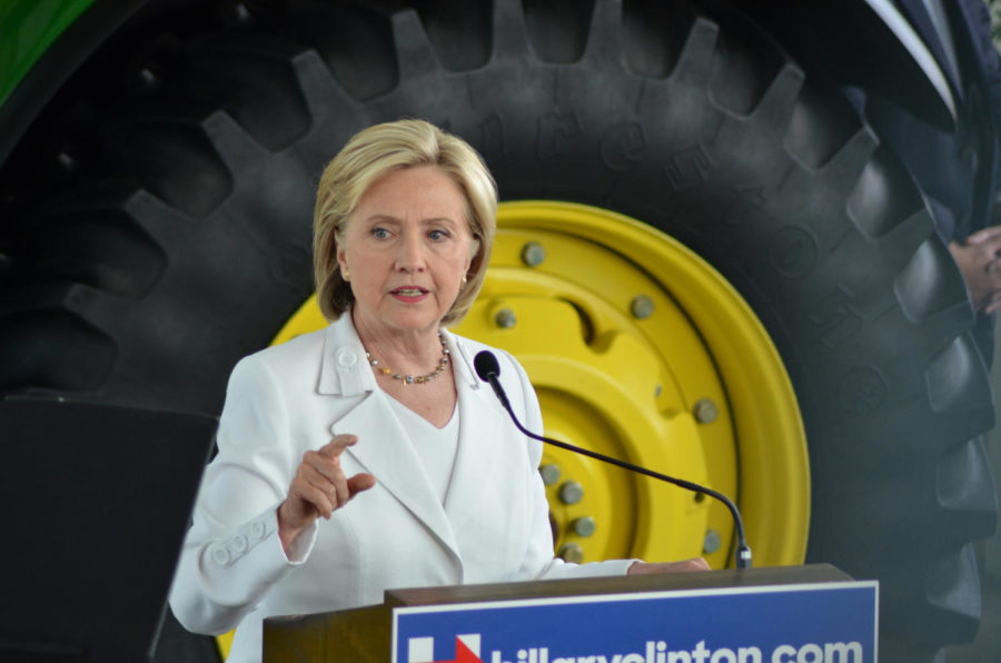Hillary Clinton speaks at John Deere Exhibition Hall in Ankeny, Iowa on Aug. 26.