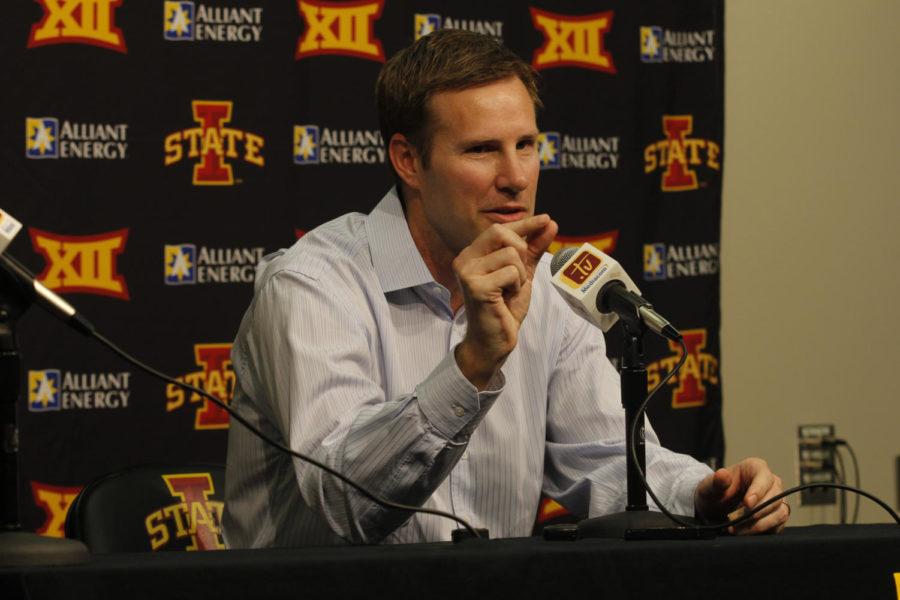 Fred Hoiberg speaks at his last Iowa State press conference on June 5, 2015, at Hilton Coliseum.