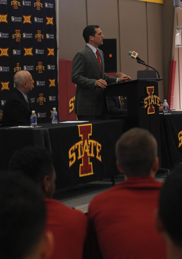 Steve Prohm talks about his new position as head coach of the ISU mens basketball team at a press conference Tuesday, June 9 at the Sukup Basketball Complex.