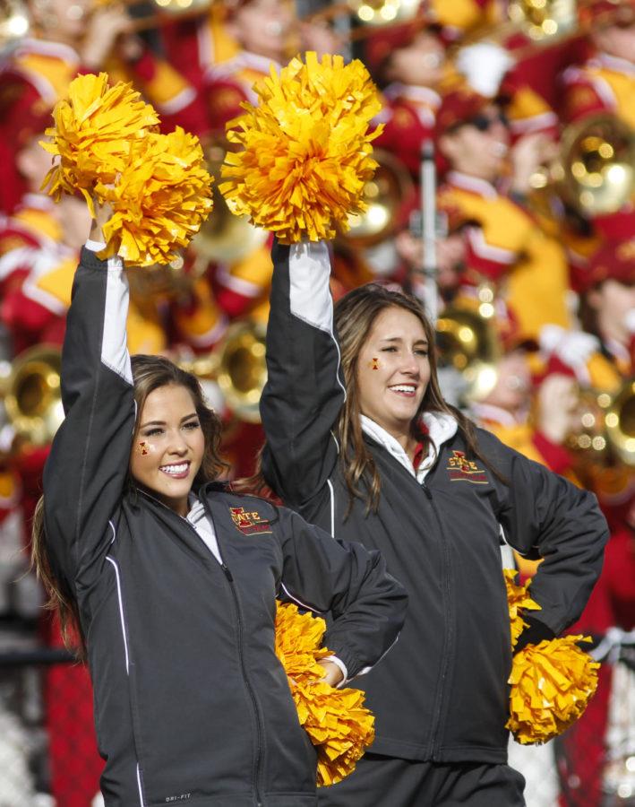 The ISU dance team cheers during the game against West Virginia on Nov. 29 at Jack Trice Stadium. Iowa State will play West Virginia for its last regular season game in the 2015-16 season. 