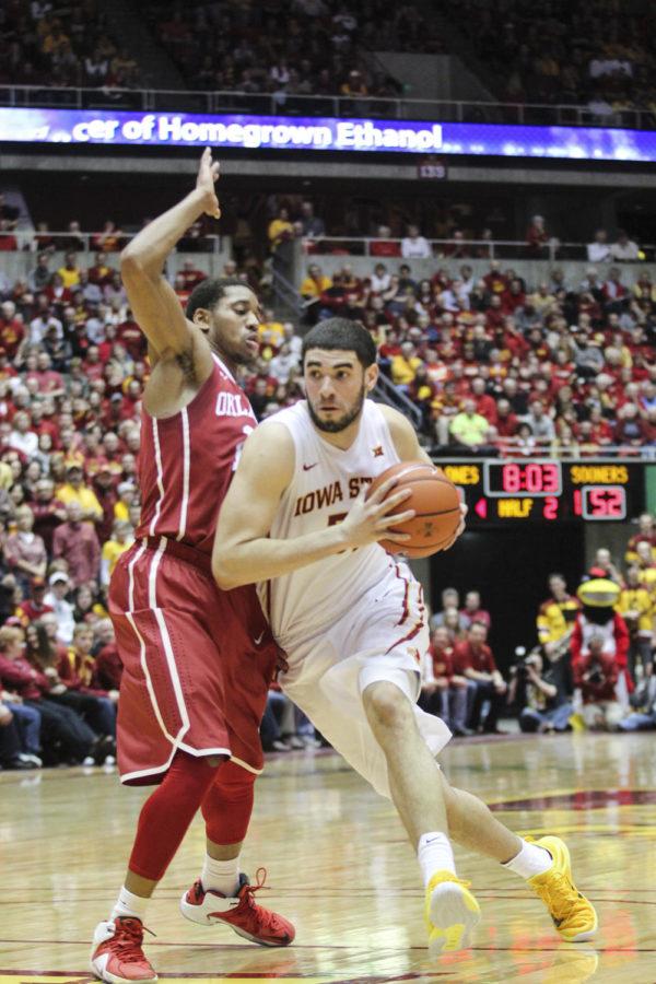 Junior forward Georges Niang pushes his way to the basket during the game against No. 15 Oklahoma at Hilton Coliseum on March 2. The No. 17 Cyclones defeated the Sooners 77-70 after a rocky 18-point first half.