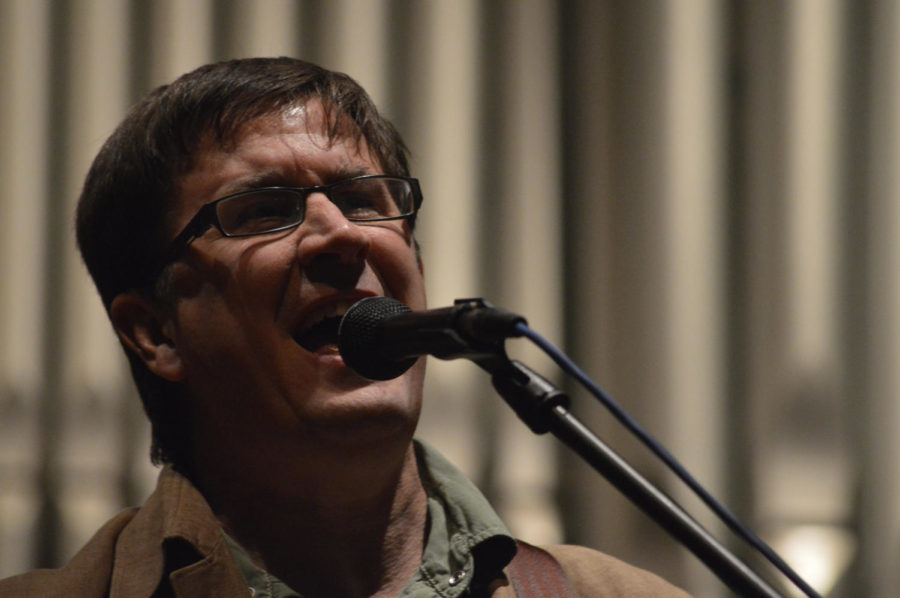 John Darnielle, of The Mountain Goats, performs at First United Methodist Church on Saturday for Maximum Ames Music Festival.