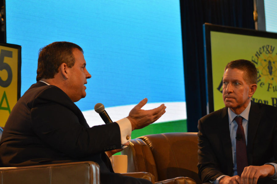 Bruce Rastetter conducts at question and answer session with New Jersey Gov. Chris Christie about agricultural issues facing the world today. The session was a part of the 2015 Ag Summit that took place in Des Moines on March 7.