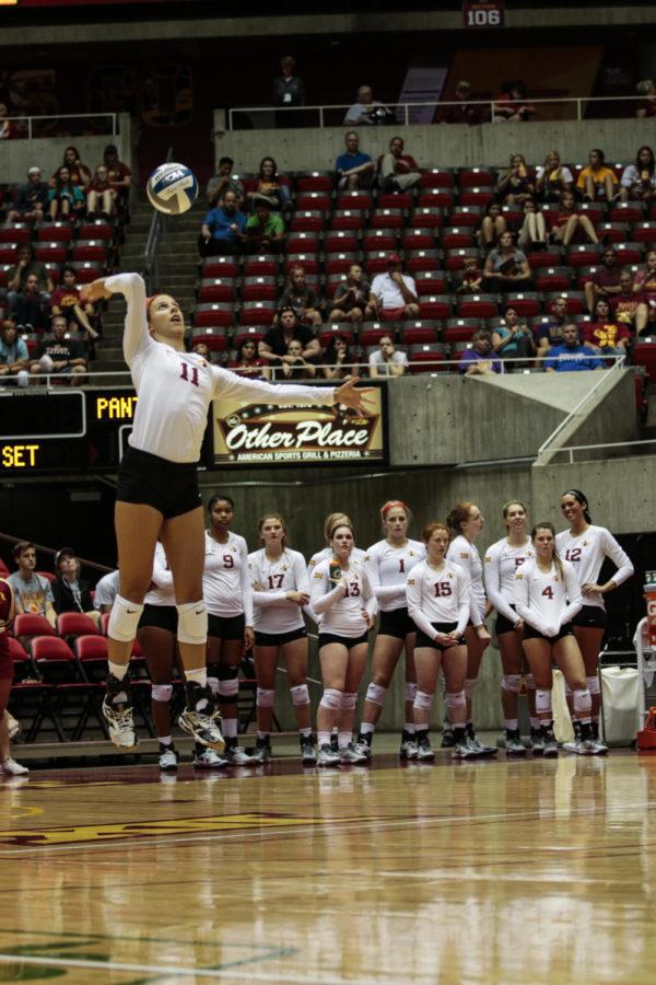 Junior Ciara Capezio serves agaisnt Northern Iowa. The Cyclones beat the Panther 3-0 on Wednesday.