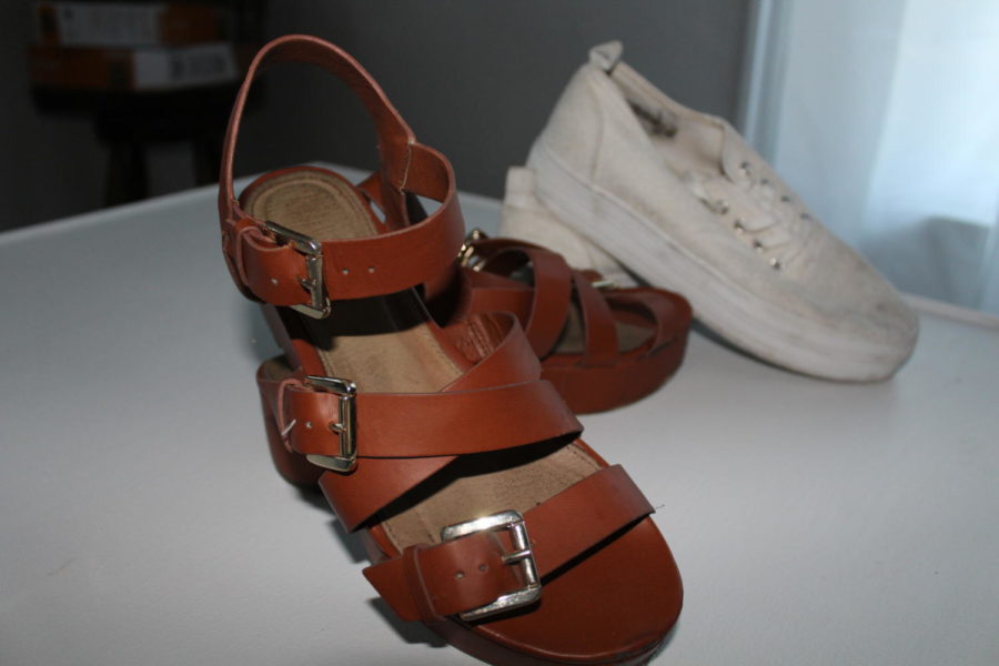 Platform sandals and sneakers, both commonly seen while student studied abroad this past summer.