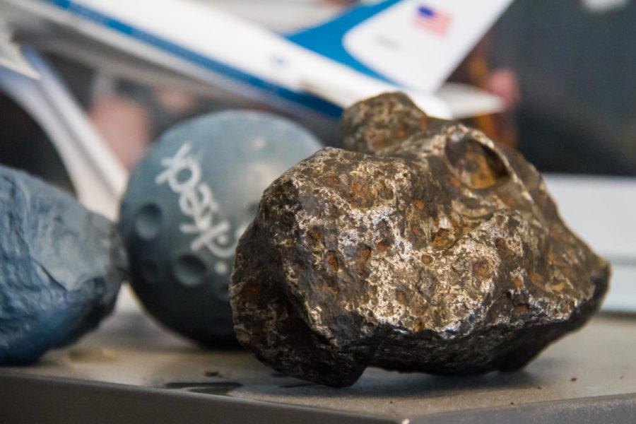 An asteroid sits on one of the shelves of Bong Wies, director of the Asteroid Deflection Research Center, office. Though this is a small meteorite, the ones the center is looking to deflect are upwards of 150 meters in diameter. 