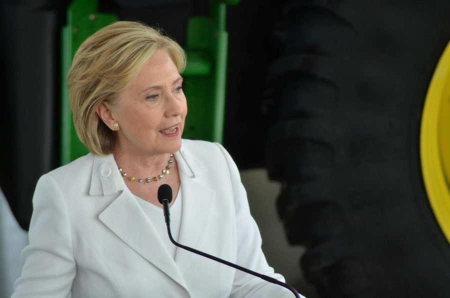 Hillary Clinton speaks at the John Deer Exhibition Hall in Ankeny, Iowa on Aug. 26.