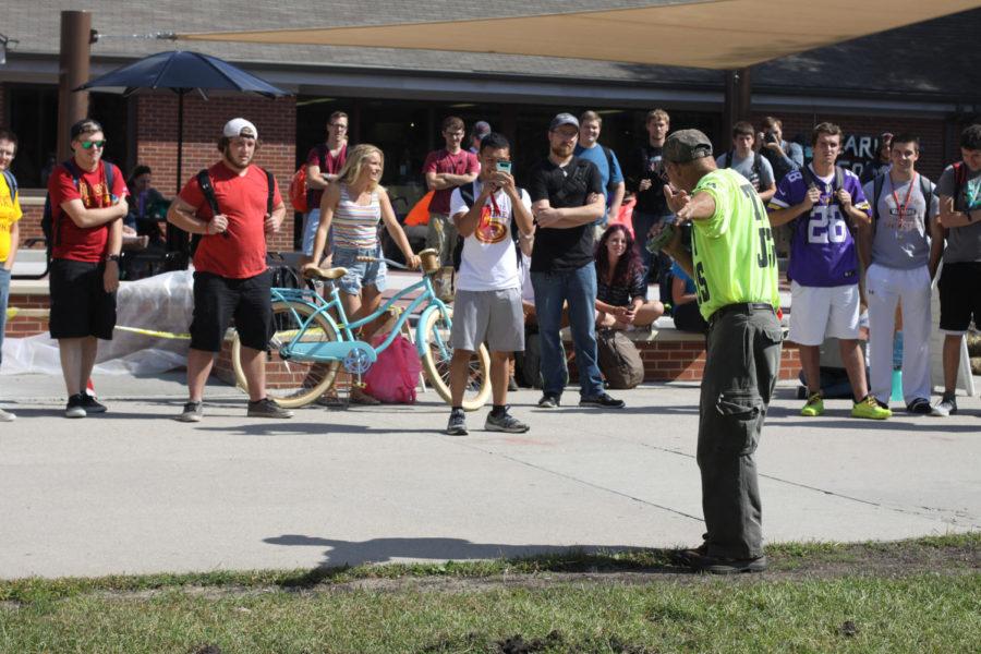 A street preacher spoke in the Free Speech Zone outside of Parks Library on Sept. 21. He spoke to students about trusting Jesus. 