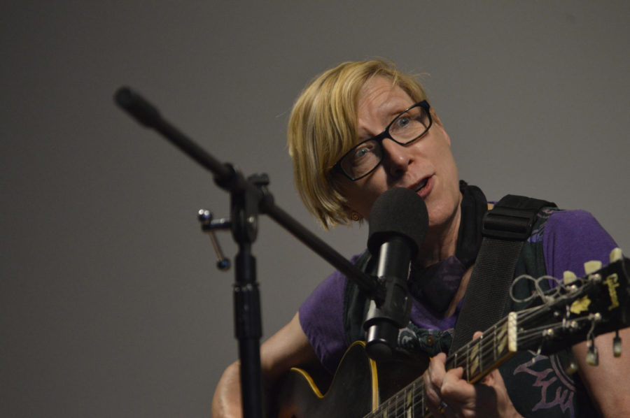 Bejae Fleming and Jackie Blount perform at the Ames Public Library on Wednesday as part of the Maximum Ames Music Festival.