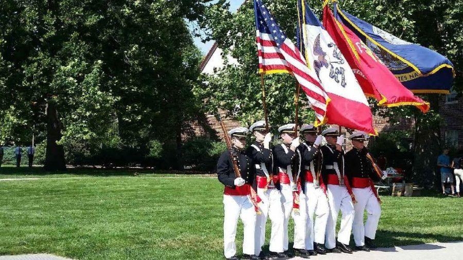 The Color Guard prepares for the National Anthem on Sunday Sept. 6, 2015 at the NROTC 70th reunion picnic.