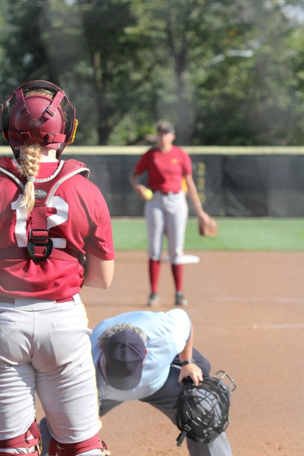 Senior catcher and infielder, Sammie Hildreth, waits for the pitch on Sep. 21 against Indian Hills.