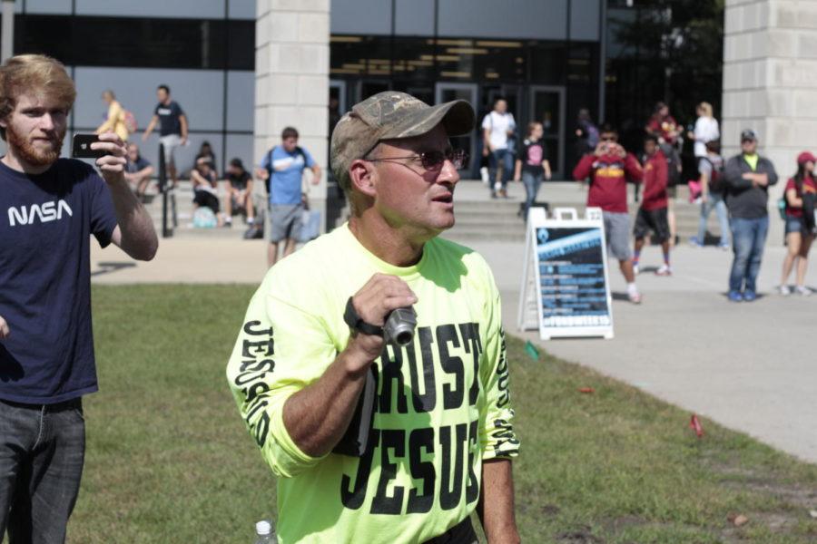 Street Preacher spoke in the Free Speech Zone outside of Parks Library on Sept. 21. He spoke to students about trusting Jesus.