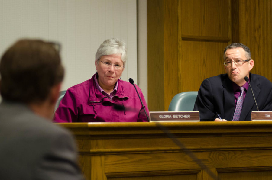 City Council member Gloria Betcher questions a panel presenting a staff report on e-cigarettes. The report revealed the feasibility of the city enforcing an ordinance regulating e-cigarettes. The ordinance would be similar to the Clean Air Act, which does not cover certain forms of nicotine delivery systems.